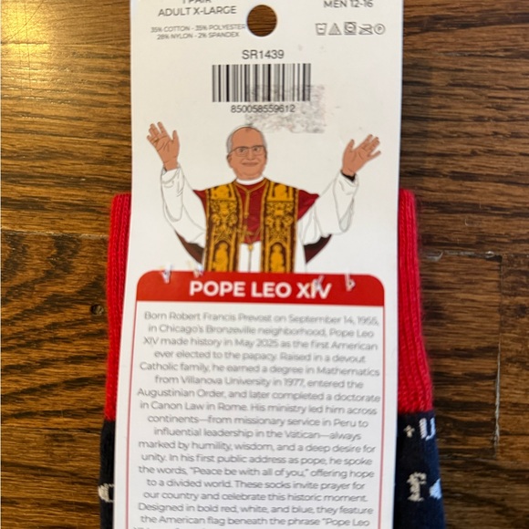 NWT  Sock Religious Pope Leo XIV adult socks in the navy blue color - Picture 6 of 6